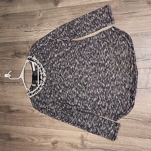 Rebecca Taylor‎ Studded Tweed Sweater Black and White Knit Size 12 3/4 Sleeves